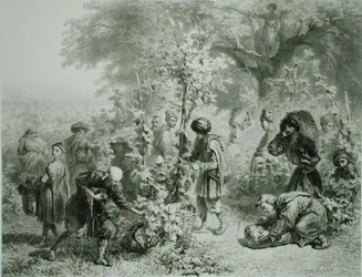 Grape Harvest in Kakhetie, Georgia, plate 30 from a book on the Caucasus, engraved by Eugene Le Roux, published by Alfred Leon Lemercier, Paris