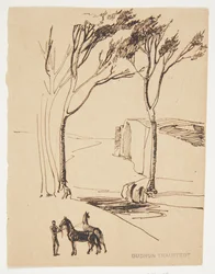 Ideal Landscape. In the Foreground, a Man with Two Horses