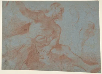 Seated Old Man with Right Arm Upraised (Tithonus) (recto)