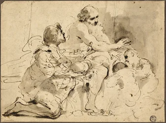 Study for Jacob Blessing the Sons of Joseph (recto); Sketches: Saint Christopher; Two Figures in Conversation over Money (verso)