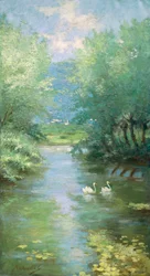 Landscape with swans