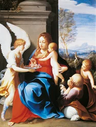 Holy Family served by angels