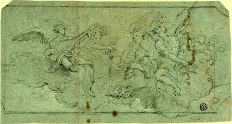 Musician Angels in Clouds (recto); Seated Cleric (verso)