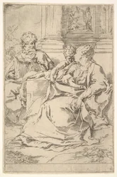 The Holy Family with Scriptural Scene in Background