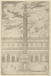 Triumphal Column with Female Figure of Fame Holding a Trumpet at the Top, 1598