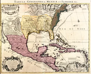 Map of Mexico and Florida (USA) with the Caribbean Islands (Cuba, Haiti, Jamaica, Antilles) (etching)