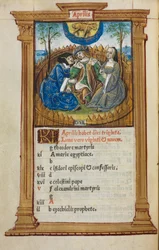 Printed Book of Hours Use of Rome: fol. 5v, April Calendar Illustration, 1510
