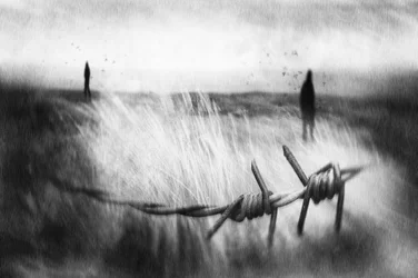Distant Figures Barbed Wire