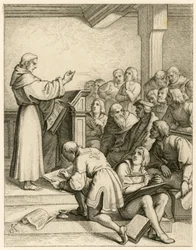 Martin Luther Gives Lectures in the University Wittenberg, in Front of Him the Vice-Chancellor Dr. Pollich and His Fatherly Friend Johann von Staupitz (1460-1524)