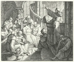 Martin Luther preaches to Johann von Staupitz and the other monks at the monastery