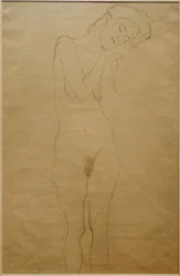 Nude Girl from the Front, Hands Placed on Her Cheek