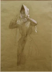 Standing Young Woman Tying a Headscarf