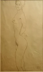 Standing Female Nude Facing Left, Hand in...