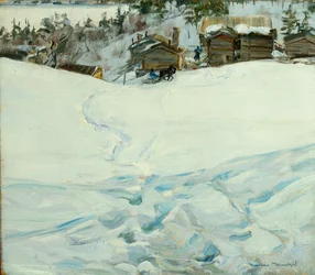 Mountain farm in winter landscape