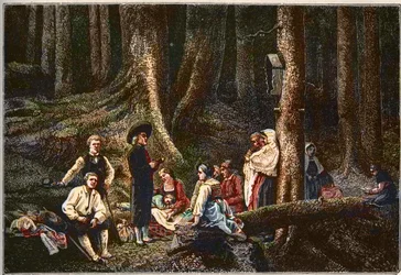 The Pilgrims from the Abbey of St. Odile - engraving by Gustave Brion (1824-77)