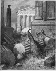 The Peacock Complaining To Juno - from “Fables” by Jean de La Fontaine (Lafontaine) (1621-95) - engraving after Gustave Doré (1832-83) - Private collection