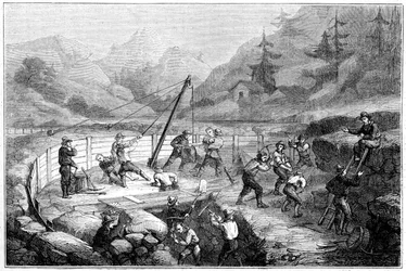 Excavating and Washing of Sands at the Bottom of a River, California