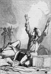 Gavroche Falls on the Barricades - in “Les Misérables” by Victor Hugo, Illustrated by Brion, Hetzel and Lacroix Edition
