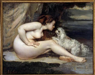 Dog naked woman. Portrait of Leontine Renaude