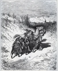 A Plower Brings Don Quixote and Rossinante Back to the Village - from "Don Quixote de la Mancha" by Miguel Cervantes