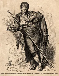 A Young Beggar, a la Vente de Cardenas, an Inn on the Road of Almaden (province of the Channel). Sketch Taken on the Live by Gustave Dore (1832-1883). Engraving to Illustrate the Voyage in Spain, in 1862 by Charles Davillier and Gustave Dore, in Le tour d