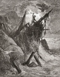 After an original work by Gustave Dore for the book The Toilers of the Sea by Victor Hugo