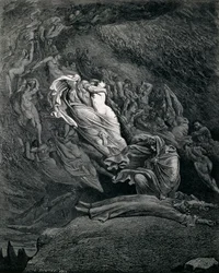 Dante and Virgil with Paolo and Francesca, Illustration to Inferno, Canto V of Divine Comedy