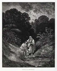 David and Jonathan, Heroic Figures of the Kingdom of Israel, Illustration from the Dore Bible