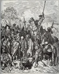 Don Quixote and Sancho with the Squadron of the Braying Villagers - from 