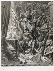 Don Quixote in his Library, engraved by Heliodore Joseph Pisan c.1868