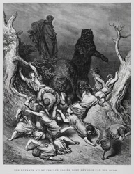 Elisha Watches as the Children are Destroyed by Bears, Illustration from the Dore Bible