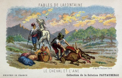 Fable of Lafontaine: The Horse and the Donkey according to Gustave Doré