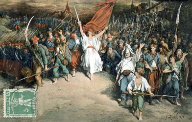 French Republic Leading French People to Fight Against Prussians, Drawing by Gustave Dore, Postcard