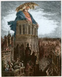 Gargantua on the towers of Notre-Dame at Paris - illustration from 