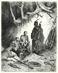 The squires left Don Quixote, Roque, and Sancho to await their return