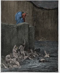 Inferno, Canto 18: Paramours and flatterers in the eighth circle (illustration from The Divine Comedy by Dante Alighieri)