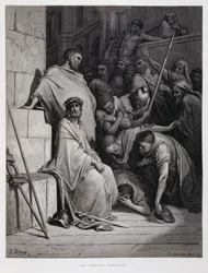 Insults for Christ during his trial, Illustration from the Dore Bible