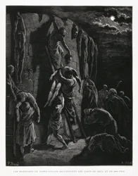 Jabesh-Gileadites Recover the Bodies of Saul and His Sons, Illustration from the Dore Bible