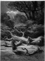 Merlin and Viviane in the Broceliande Forest (Cycle of the Knights of the Round Table) - in “Viviane” by Alfred Tennyson, illustration by G. Doré