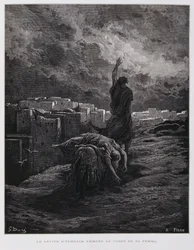 Outrage at Gibeah, the Levite Carries His Dead Concubine Away, Illustration from the Dore Bible