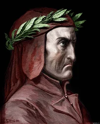 Portrait of Dante Alighieri (1265-1321), Italian writer. Engraving by Gustave Doré from 1860.