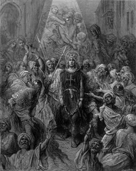 Saint Louis taken prisoner in Mansoura, during the 7th crusade in 1250 - engraving by Gustave Doré