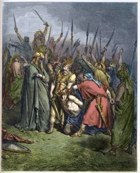 Samuel kills Agag - The decapitation of Agag, King of the Amalekites, by the prophet Samuel. Engraving in 