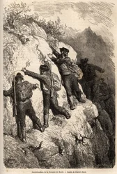 Smugglers from the Serrania de Ronda. Drawing by Gustave Dore, to illustrate his trip to Spain in 1862, with Ch. Davillier. Engraving in 