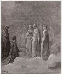 The Divine Comedy, Paradiso, Canto 3: The First Realm: Piccarda Donati and the Souls Whose Vows Had Been Broken - by Dante Alighieri (1265-1321) - Illustration by Gustave Dore (1832-1883)