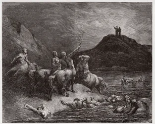 The Divine Comedy, Inferno, Canto 12: Nessus and the Centaurs - by Dante Alighieri (1265-1321) - Illustration by Gustave Dore (1832-1883)