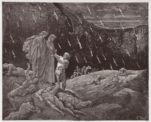 The Divine Comedy, Inferno, Canto 15: Brunetto Latini accosts Dante - Illustration by Gustave Dore