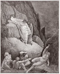 The Divine Comedy, Inferno, Canto 18: Virgil Shows Dante the Shade of Thais - by Dante Alighieri (1265-1321) - Illustration by Gustave Dore (1832-1883)