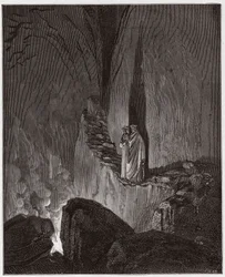The Divine Comedy, Inferno, Canto 26: The flaming spirits of Ulysses and Diomedes (Illustration by Gustave Dore)