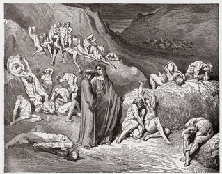 The Divine Comedy, Inferno, Canto 29: The falsifiers and forgers tormented with itching - Illustration by Gustave Dore